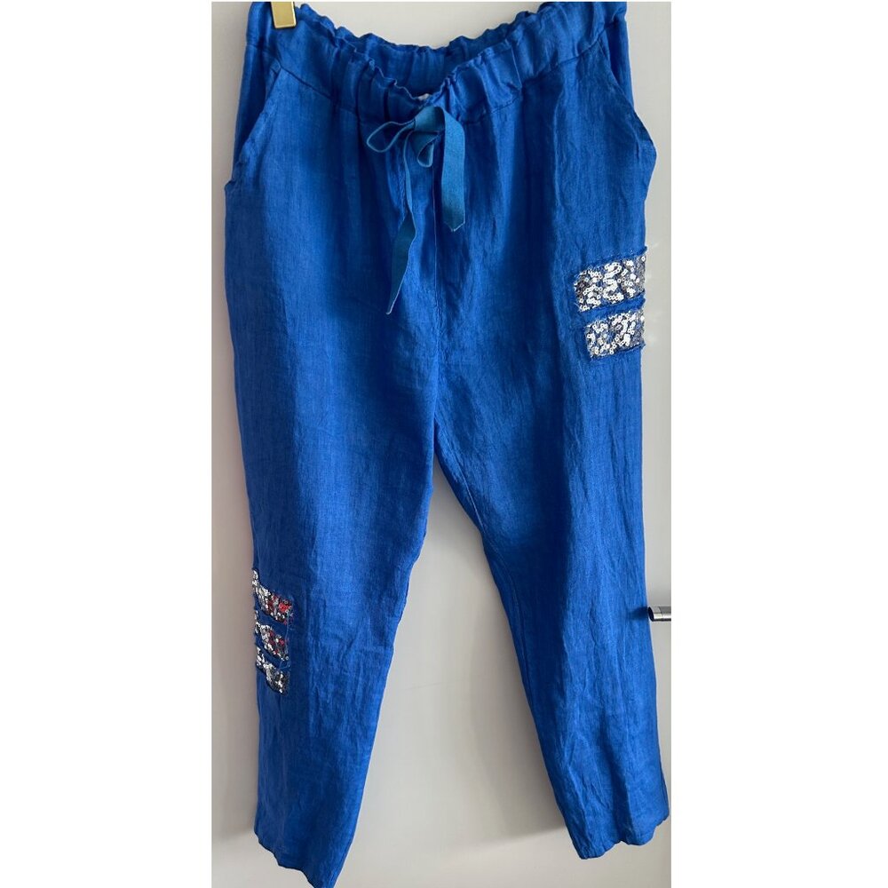 La Madona Blue Linen Pants M